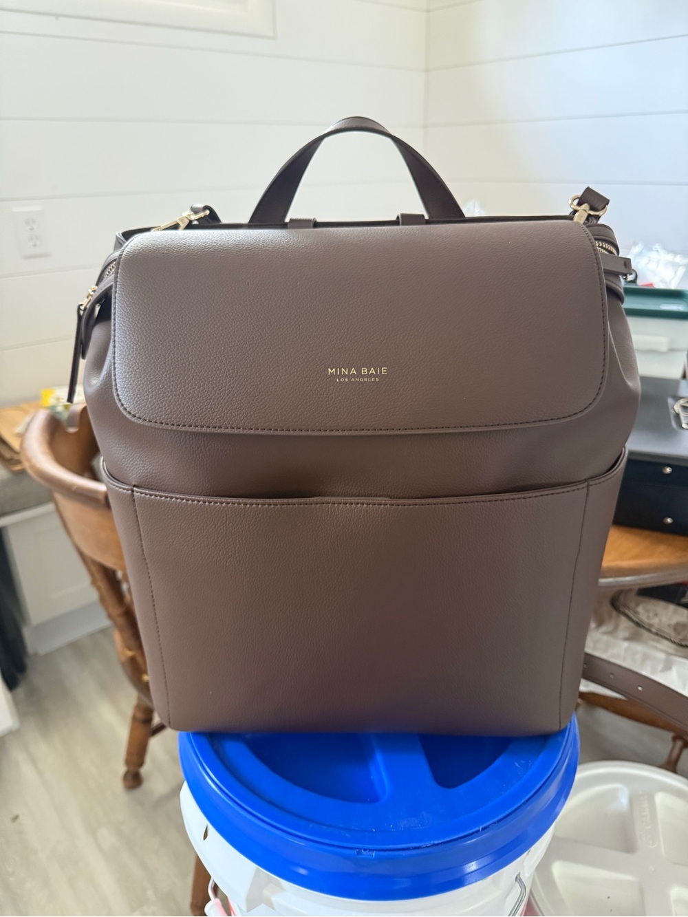 MINA BAIE Brown Leather Laptop Backpack